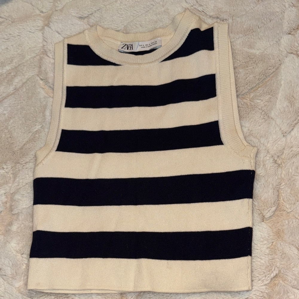 ZARA Striped Knit Sleeveless Top - Cream & Black